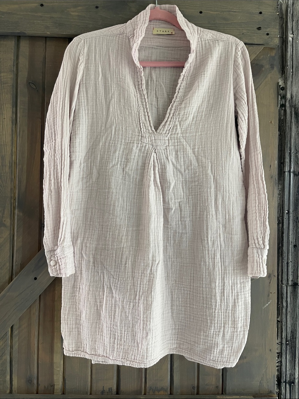 Stark Pale Pink Cotton Gauze Mini Dress with V-Neck